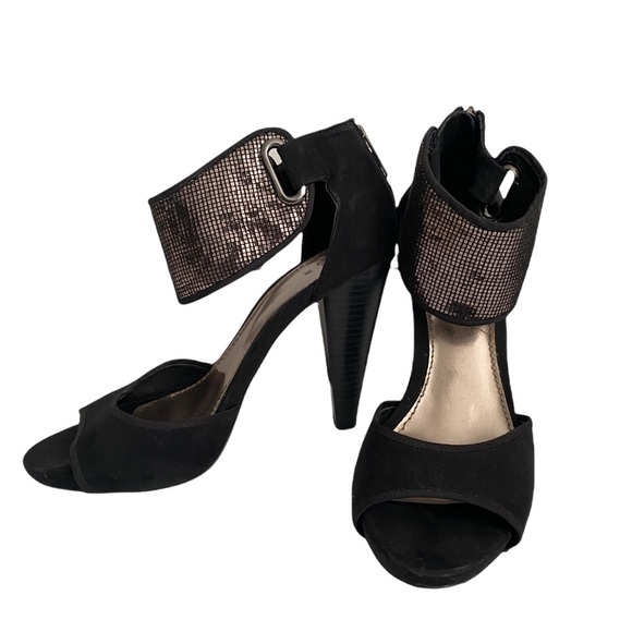 ZARA Metallic Detailed Faux Suede Heeled Sandal - Picture 1 of 8